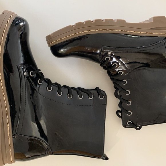 CL by Laundry Black Vinyl Hand Painted Combat Boots - Picture 3 of 5